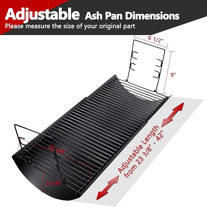 Criditpid 23.62"- 42" Adjustable Ash Pan for Char Griller 5050 5650 2121 5072 3001 2828 2123 2823 2929, Grill Charcoal Tray Ashpan Replacement Parts for Royal Gourmet, Oklahoma Joe's Charcoal Grills