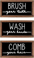LIBWYS Bathroom Sign & Plaque (Set of 3) Wash Your Hands Brush Your Teeth Comb Your Hair Decorative Rustic Wood Farmhouse Bathroom Wall Decor (Black)