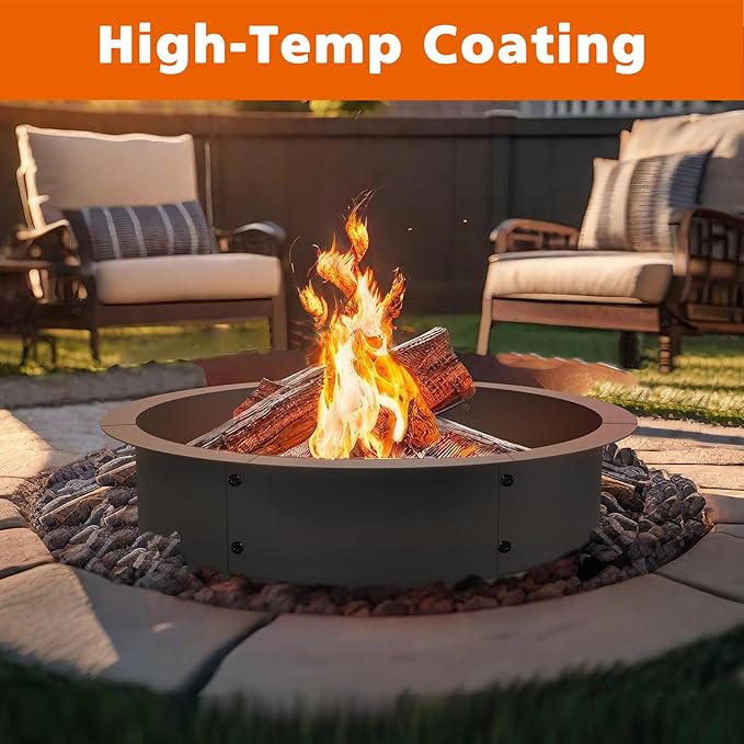 OUSHENG Fire Pit Ring Outdoor, 33 Inch Outer 30 Inch Inner Round Wood Burning Firepit Accessories, DIY Metal Steel Liner Insert for Bonfire Outside Camping Above or In Ground