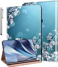 Case for Samsung Galaxy Tab A 10.1 2016 (No S Pen Version), Stylus Holder Flip Wallet Leather Shockproof Cover for Galaxy Tab A 10.1 Inch 2016 (SM-T580/T585) Case, Plum Blossom