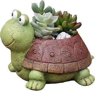 Turtle Succulent Planter Pots - Handmade Resin Bonsai Pot with Drainage Hole, Mini Plant Pot for Succulents, Turtle Decor & Gifts for Women, Small Succulent Pots for Office Desk & Home