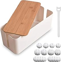Cable Management Box, 7 Holes, 12x5x4.5 inches, Wooden Lid Cable Organizer Box for Desk to Hide Power Strips, Tv Wires, ABS Material Cord Cover (2 Holes)