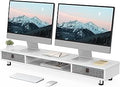 Fenge Dual Monitor Stand with 2 Drawers, 42.5 Inches Large Computer Riser for Desk, Adjustable Height Desk Shelf with Storage for Laptop, PC, TV, Printer