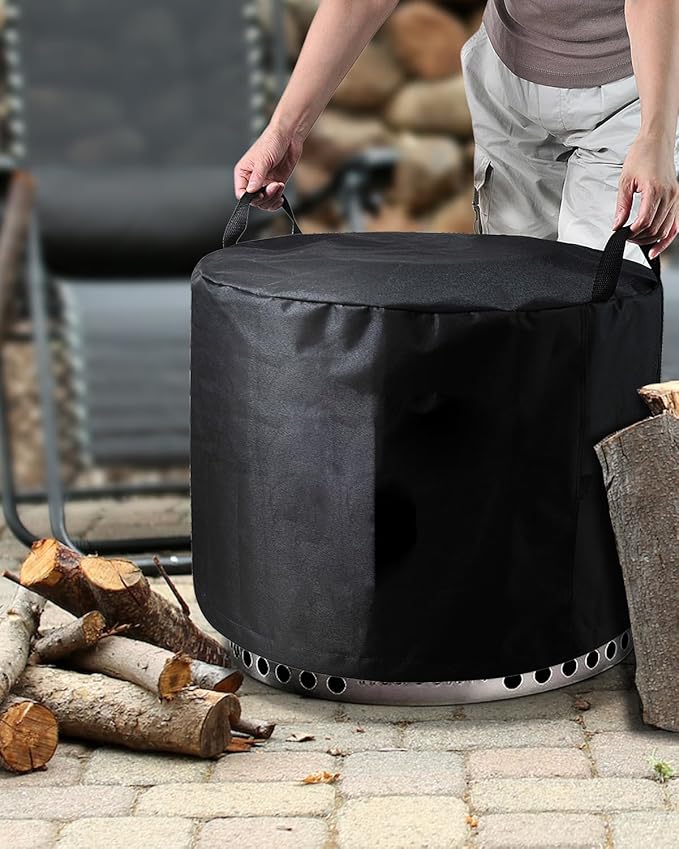 SheeChung Fire Pit Cover for Solo Stove Bonfire 22"D x 16"H Outdoor Smokeless Firepit-Round Waterproof 600D Polyester Shelter,Air Vents,Anti-UV&Tear Resistant-Fits 19-22 inch Gas Fire Pits/Table Black