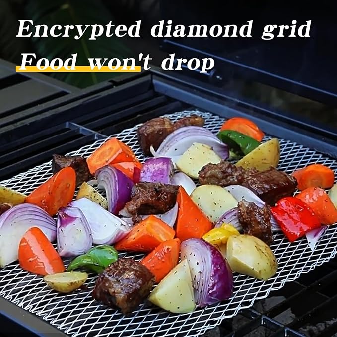 Grill Topper, 10 Pcs Disposable BBQ Grill Toppers, 12x16 in Non-Stick Heavy Duty Aluminum Mesh Grilling Grates Liners, Prevent Food from Falling Through Grill Mats for Camping Accessories