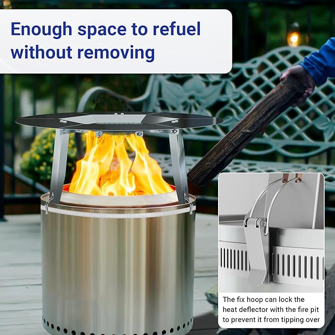 Heat Deflector Fit for Solo Stove Yukon 27”, 304 Stainless Steel Heat Diffuser for Yukon Fire Pit with Grill Gloves & Fix Hoop, Capture and Redirect Warmth, Camping Accessory