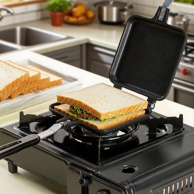 Cididu Hot Sandwich Maker, Grilled Sandwich Toaster for Small Bread Pancake, Double Sided Non-Stick Frying Pan, Stovetop Sandwich Grill Press Flip Pan for Camping Kitchen (Inside 5.4" L x 4.7" W)