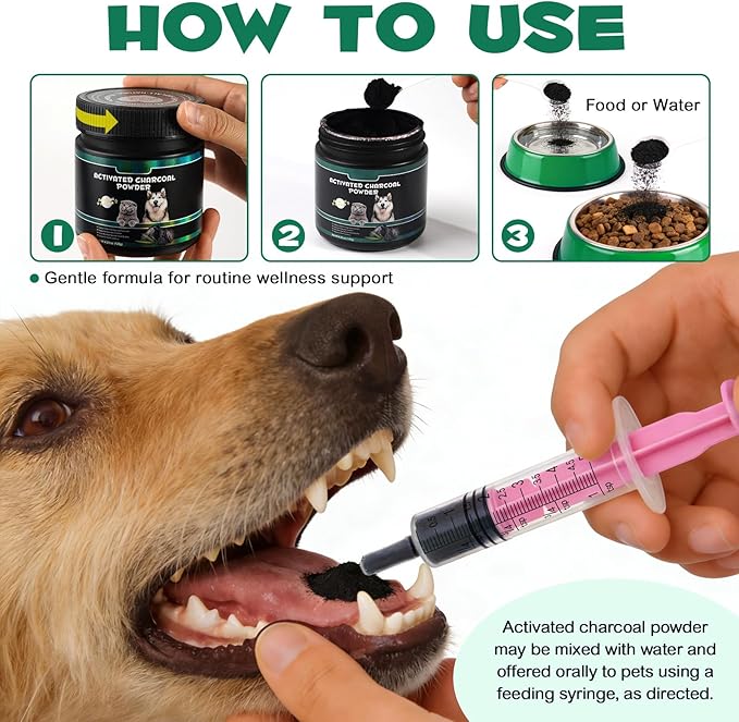 AIQIUSHA Activated Charcoal for Dogs & Cats, 120g Pure Charcoal Powder for Pets & Livestock – Daily Digestive Support, Helps Maintain Normal Stool, Single Ingredient, Non-GMO, Gluten Free