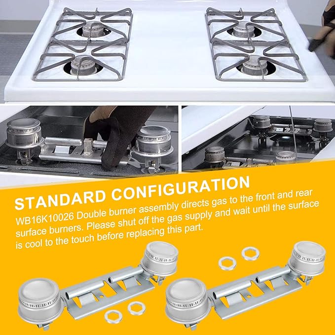 Double Burner Kit WB16K10026 WB29K17 Gas Range Double Burner Assembly Replacement Compatible with General Electric Hotpoin Gas Stove Burner Replaces WB29K17 65932 868697 AP2633210 PS232404