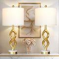 Cinyirong 30" White and Gold Table Lamps Set of 2 for Living Room, Modern Touch Control Bedside Lamps for Bedroom, 3-Way Dimmable Sculptural Resin Nightstand Lamps with USB A+C Ports and 2 LED Bulbs