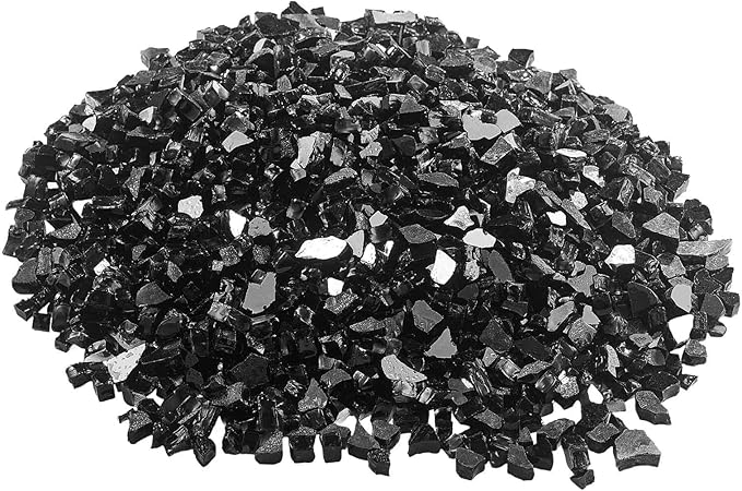 VEVOR Fire Glass, 10 lbs, Black, 1/2 Inch High-Temperature Resistant Fireplace Rocks, Reflective & Smokeless Fire Pit Glass for Outdoor Table, Landscaping