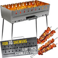 Stainless Steel Charcoal Grill for 10 Skewers – Portable BBQ 20.87"×9.45"×20.87" – Foldable Kabob Mangal – Durable Rustproof Grill for Picnic & Camping (Skewers Not Included)