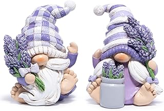 Hodao Set of 2 Lavender Gnome Figurines - Indoor Resin Decor for Home Shelf, Tiered Tray | Spring & All-Season Decoration