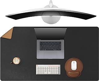 MAIDERN 40” x 24” Leather Desk Mat XL, Large Desk Pad, Reversible Cork & Leather Large Mouse pad for Desk, Waterproof Computer Desk Mat for Gaming Home Office (Black) …