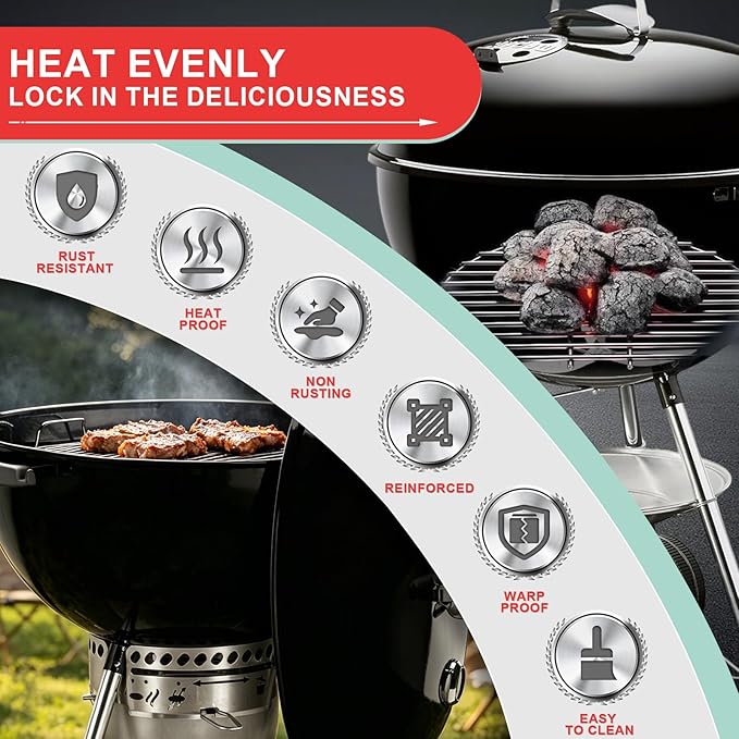 Round Replacement Grates for Weber 22'' Kettle Charcoal Grill,7436 Cooking Grate & 7441 Charcoal Grate for Weber One-Touch/Master-Touch/Performer Series Grill, with 7444 One-Touch Cleaning System Kit