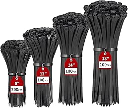 BethTie 500 Pack Black Zip Ties Heavy Duty Assorted Sizes, 8+12+14+18 Inch Cable Ties, 220lbs Ultra Strong Tensile Strength, Industrial Plastic Ties Wrap Assortment Cord Management for Outdoor Use