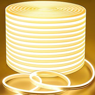 Lamomo LED Neon Lights, 32.8Ft Warm White Dimmable Led Rope Flex, 24V Waterproof LED Strip Lights, Silicone 3000K Neon Strip Lighting for Bedroom Indoor Home Decor