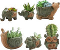 Okllen 6 Pack Mini Animal Ceramic Succulent Planter Set, Cute Elephant, Turtle, Owl, Snail, Succulent Pots with Drainage Hole, Ideal for Bonsai, Indoor, Outdoor