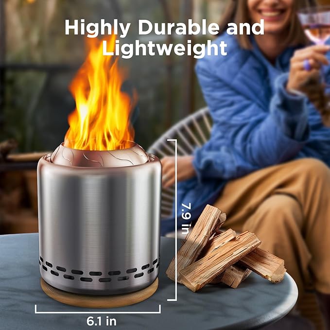 OGERY Stove Tabletop Fire Pit with Stand 7.9 x 6.1 in, Smokeless Firepit Camping Outdoor Table Top Firepit for Urban & Suburbs with Portable Travel Bag, Fueled by Pellets or Wood, Stainless Steel