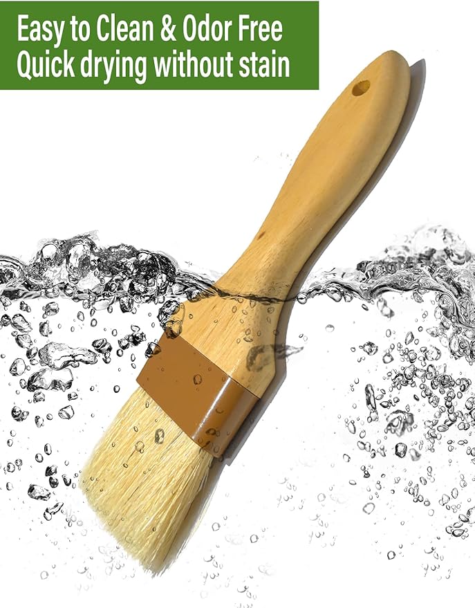 Pastry Basting Brush for Cooking and Baking 2",Natural Boar Bristle Food Grade,Heat-resistant,Non Shedding for Oil and Sauce, Butter,Egg Wash,Marinades,Flour,BBQ,Barbecue,Meat,Turkey Baster Brush