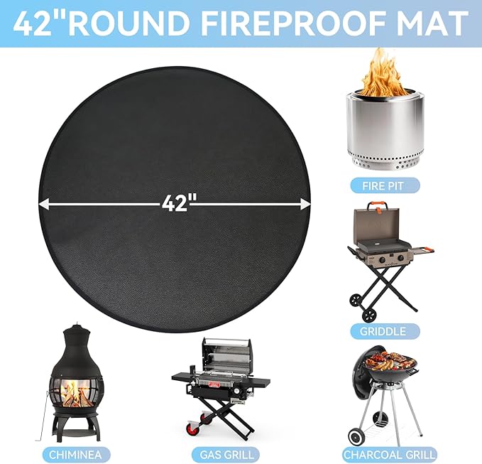 42 Inch Round Fire Pit Mat for Solo Stove Bonfire, Double Sided Fireproof Fire Pit Mat for Solo Stove Bonfire Accessories, Waterproof Oil-Proof for Patio Lawn Deck Outdoor Firepit Protection