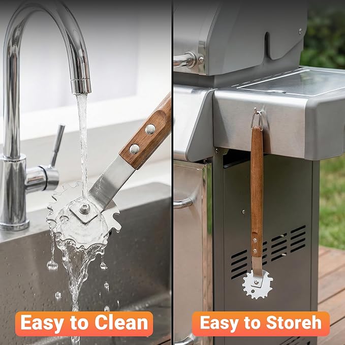 Grill Scraper with Adjustable Blade, 13 Notches Universal Bristle Free Grill Brush for Hot & Cold Grill Grates, Heavy Duty Stainless Steel Grill Cleaning Tool for Gas Charcoal Electric Grills