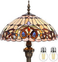 WERFACTORY Tiffany Floor Lamp Serenity Victorian Stained Glass Standing Reading Light 16X16X64 Inches Antique Pole Corner Lamp Decor Bedroom Living Room Home Office S021 Series