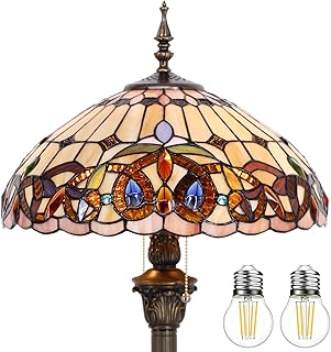 WERFACTORY Tiffany Floor Lamp Serenity Victorian Stained Glass Standing Reading Light 16X16X64 Inches Antique Pole Corner Lamp Decor Bedroom Living Room Home Office S021 Series