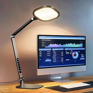 Desk Lamp for Home Office, 1200LM Computer Zoom Lighting with CRI >95, Memory & Timer Function, Dimmable Desktop Ring Light for Video Calls, Conference, Reading, Streaming, Podcasting, 3000K-6500K