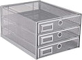 Annova Desk Organizer Wire Mesh 3 Tier Sliding Drawers Paper Sorter/Multifunctional/Premium Solid Construction for Letters, Documents, Mail, Files, Paper, Kids' Art Supplies (Silver)