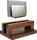 S&A WOODCRAFT 3 Slots Acacia Wood Vertical Laptop Stand, Adjustable Wooden Laptop Holder, Non-Slip Laptop Dock Compatible with Apple MacBook, Microsoft Surface, Gaming Laptops, IPad, Tablets