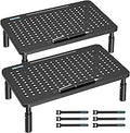 BONTEC Monitor Stand for Desk 2 Pack, 3-Level Height Adjustable Metal Monitor Riser, 14.5 x 9.1 in Ergonomic Computer Stand with Pen Holder & Cable Management for Printer, Laptop, Office Workstation