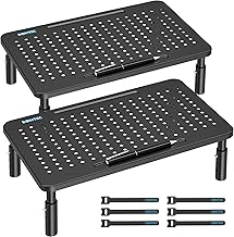 BONTEC Monitor Stand for Desk 2 Pack, 3-Level Height Adjustable Metal Monitor Riser, 14.5 x 9.1 in Ergonomic Computer Stand with Pen Holder & Cable Management for Printer, Laptop, Office Workstation