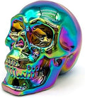 Crystal Skull Head Statues Unique Skull Figurines K9 Glass Skull Gemstone Halloween Decor Gifts for Women Plating Metallic Green 2.8"