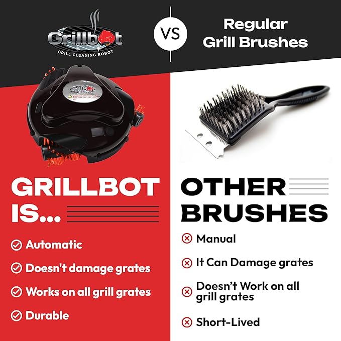 Grillbot Automatic Grill Cleaning Robot with Nylon Brushes, BBQ Grill Cleaner, Grill Brush, Grill Scraper, BBQ Accessories (Red, Grillbot and Case)