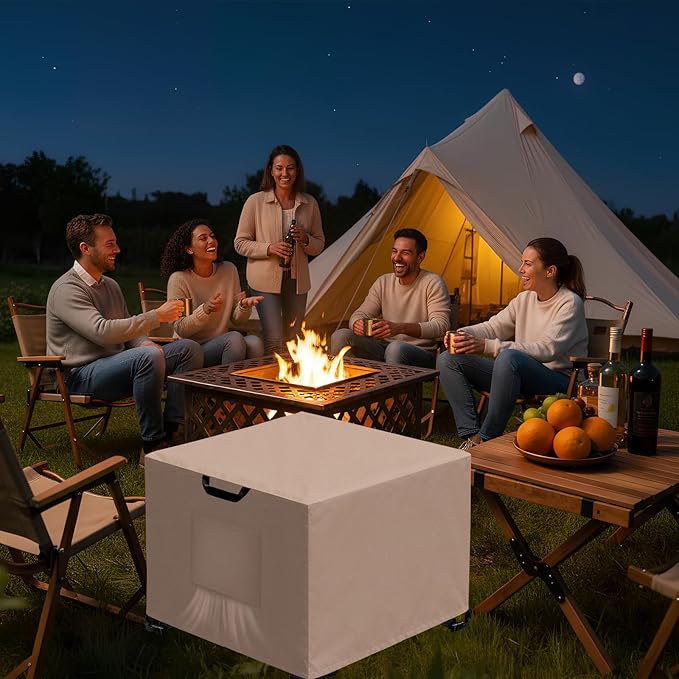 Kovshuiwe Porch Shield Fire Pit Cover Square-600D Fabric Waterproof and Resistant, Fits Outdoor For 40-44 Inch Fire Pit /Table Cover, Gas Fire Pit Cover-44"L x 26"W x 24"H, Khaki