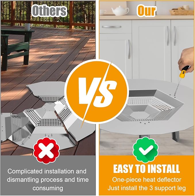 BBQ-PLUS One-Piece Heat Deflector Replacement for Solo Stove Yukon 27" Fire Pit, 304 Stainless Steel Heat Diffuser Accessories with 3 Support Leg for Most 27 inches Outdoor/Indoor Backyard Fire Pit