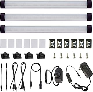 AIBOO Dimmable LED Under Cabinet Lighting Under Counter LED Light Bar Linkable Kit with Rotary Dimmer Switch Kitchen,Counter Showcase,Shelf Lighting 3 Panel Kits 9W (Warm White)