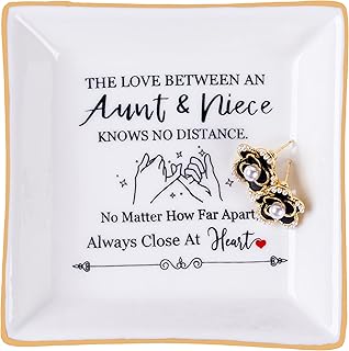 Piudee Aunt Gifts from Niece - The Love Between An Aunt Niece Knows No Distance Ring Trinket Dish Jewelry Tray, Aunt Birthday Gift Aunt and Niece Gifts for Aunts Mothers Day Christmas Valentines