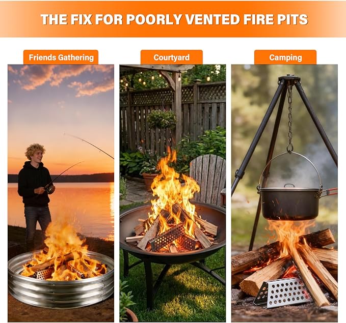 Fireplace Grate (2-Pack, 10.2" & 7") – Nestable Stainless Steel Fire Pit Grate with Honeycomb Design for 70% Less Smoke & Hotter Burn | Portable for Indoor Fireplace, Outdoor Camping & Backyard