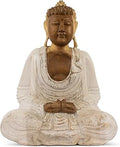 G6 Collection Wooden Handmade Serene Meditating Hands Lap Buddha Art Statue Handcrafted Sculpture Home Decor (16" Tall – Whitewashed)