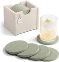 Fluxynara Felt Coasters for Drinks, Set of 8 Absorbent Coasters with Holder, Heat-Resistant & Reusable Round Design for Coffee Table & Living Room, 3.94 Inch, Sage