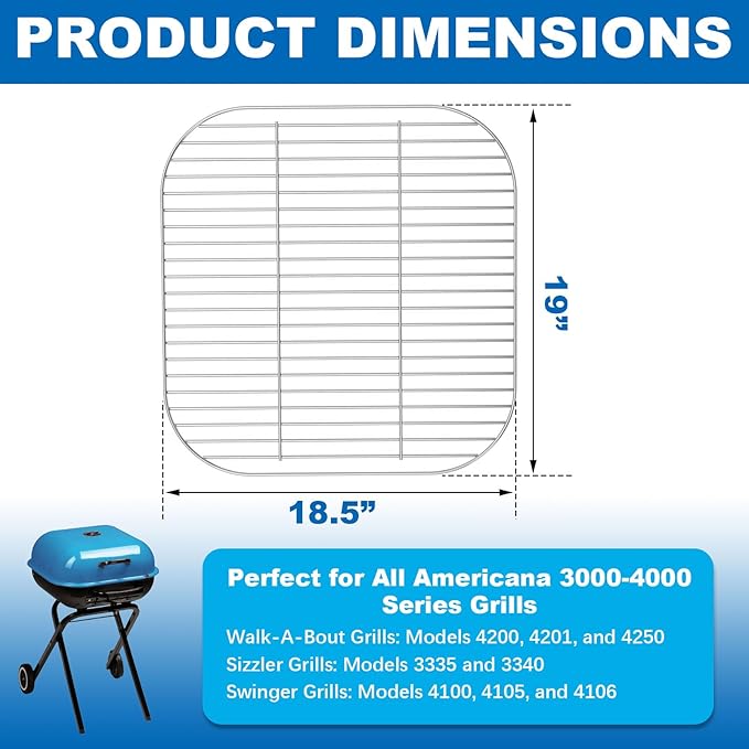 Outspark Cooking Grid for Americana 3000-4000 Series Charcoal Grills Walk-A-Bout, Swinger, Sizzler Grill Grates Replacement Parts for Outdoor Grilling,2 Pack