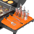 Silicone Griddle Tool Mat for Blackstone Side Shelf with 5 Removable Silicone Grill Tools Holders–Spatula Holders & Utensil Rests with Thermometer Slots, Drain Mat for BBQ Accessories Orange 12x16Inch