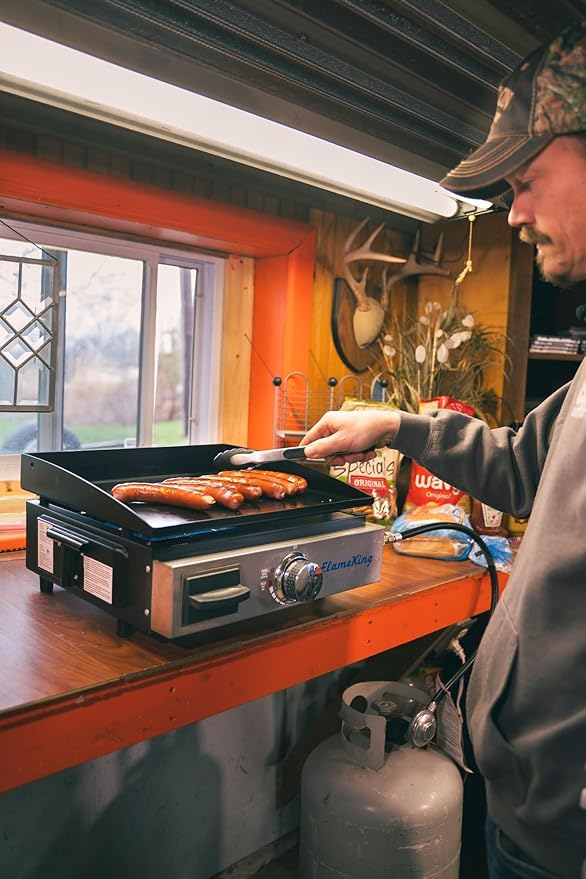 Flame King Flat Top Portable Propane Cast Iron Grill Griddle Tabletop for Outdoor Camping, Tailgating, Outdoor Cooking