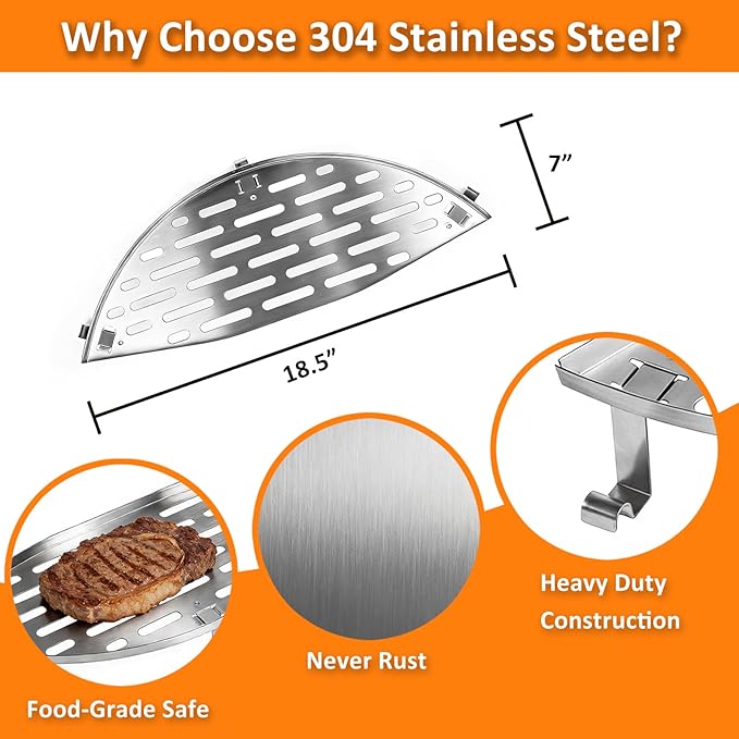 Patented Movable Warming Rack for 22 Inch Kettle Grill 304 Stainless Steel BBQ Warming Grid Compatible with Weber, Nexgrill, Napoleon and Other 22" Kettle Charcoal Grills