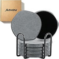 Azhou 6Pcs Absorbent Diatomaceous Earth Coasters Set with Holder - 4 Inch Quick-Dry Stone Coasters with Scratch-Resistant Surface & Velvet Base, Reusable Home Decor for Coffee Bar, Office Desk
