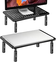 La Jaco Monitor Stand Risers for 2 Monitors, 3 Height Adjustable Monitor Stand with Pen Holder, Dual Monitor Riser Laptop Riser for Office, Home, School Supplies, 2 Pack, Black