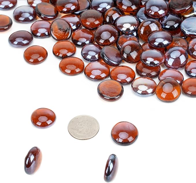 Mr. Fireglass 10 Pound Fire Glass Beads, 1/2" Reflective Round Fire Glass Drops for Fireplace Fire Pit & Lanscaping, High Luster Amber