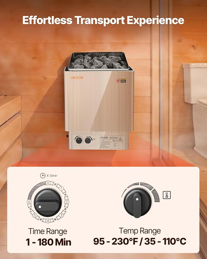 VEVOR Sauna Heater, 6KW 240V Electric Sauna Stove, Dry Steam Bath Saunas Stove with Pre-Drilled Bracket, Fit 176.5 to 317.8 CU.FT Saunas Rooms, Steam Bath Stoves for Home, Commercial, Leisure Venues